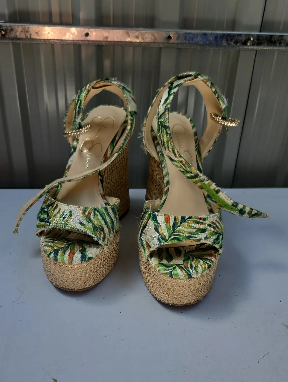 Tropical Leaf Platform Sandals
